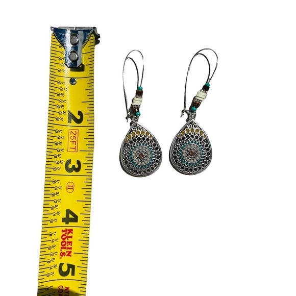 Boho Sundial Hollow Water Drop Shaped Dangle Earrings - Picture 4 of 5